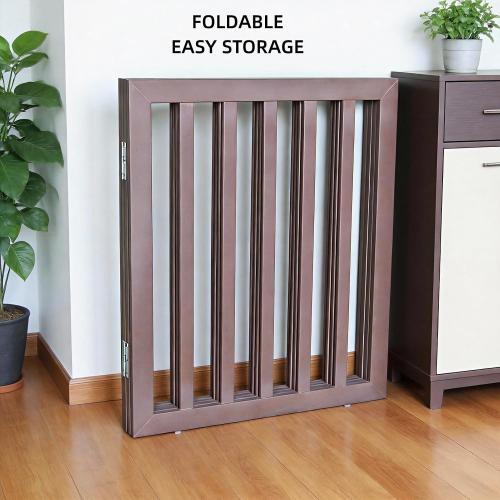Dog Gate Indoor, Freestanding Dog Fence for The House, Doorways, Hallways,or Stairs,Pet Gate Foldable Wooden,Expandable 32 Height 4 Panels,Brown