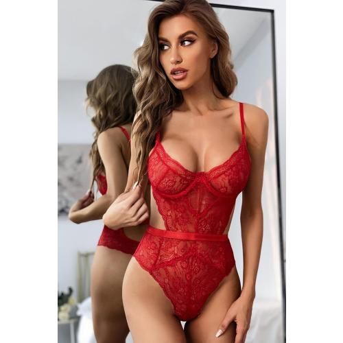 Size L Aranmei Women Sexy Lingerie Bodysuit Lace Teddy Snap Crotch V Neck Cut Out One Piece Babydoll Underwire