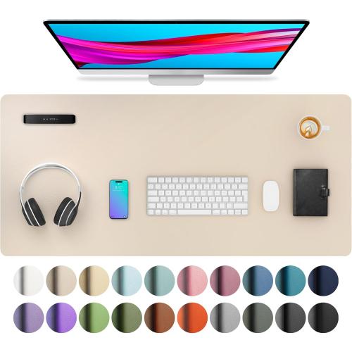 Aothia Leather Desk Pad Protector, Mouse Pad, Office Desk Mat, Non-Slip PU Leather Desk Blotter, Laptop Desk Pad, Waterproof Desk Writing Pad for Office and Home (Beige, 36 x 17)