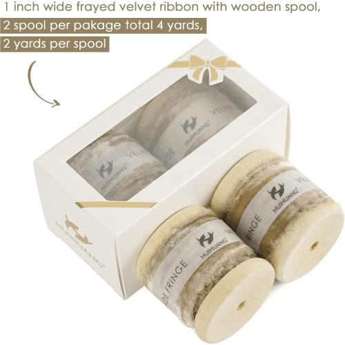 HUIHUANG Khaki Velvet Ribbon 1 inch Tan Frayed Velvet Ribbon Crinkled Silk Velvet Ribbons for Gift Wrapping, Floral Bouquet, Ornaments Crafts, Christmas Tree Decoration, Wreaths, Fall Decor
