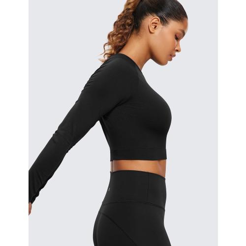 Size M CRZ YOGA Seamless Long Sleeve Shirts for Women Workout Athletic Crop Tops Cropped Running Gym Yoga T-Shirts