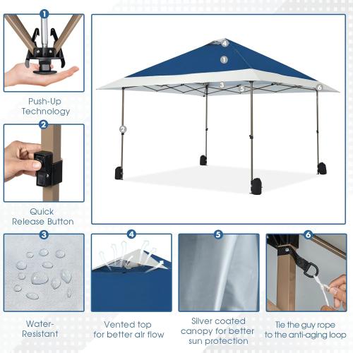 OUTDOOR LIVING SUNTIME 13x13 Instant Easy Pop Up Canopy, Navy | Portable Commercial Gazebo, Camping Gazebo Tent Shelter, Wheeled Roller Carry Bag, Bonus Weight Sandbags, Stakes, Ropes