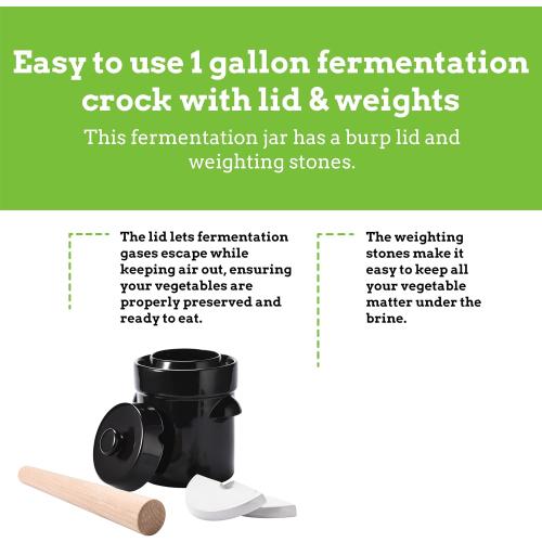 Nourished Essentials Fermentation Crock Jar - Sauerkraut, Onggi, Kimchi Containers - Ceramic Fermenting Crock with Lid and Weights - Stoneware Pickling Crock - Fermenter Pot for Kimchi and Kombucha