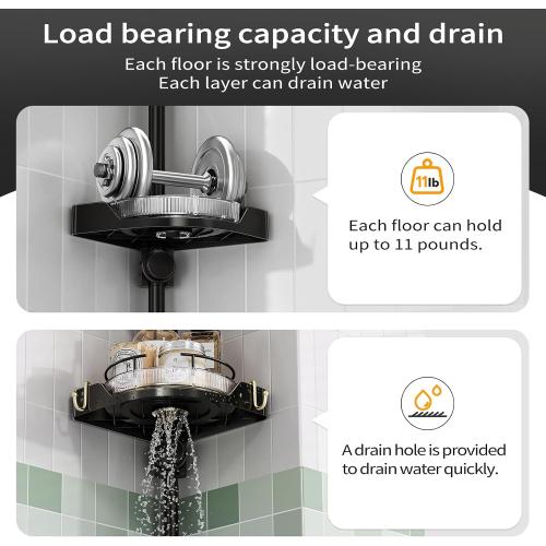 360° Rotating Shower Caddy Tension Pole, 4 Tiers Corner Shower Organizer for Bathroom Shelf Bathtub, Adjustable Standing Shower Rack Bathroom Accessories, Easily Assemble, 34-124 Inch Height, Black