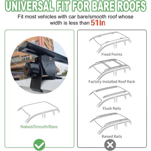 51 Universal Car Roof Rack Cross Bars, Capacity Roof Rack for Bare Roof, with 4 Kinds Clamp