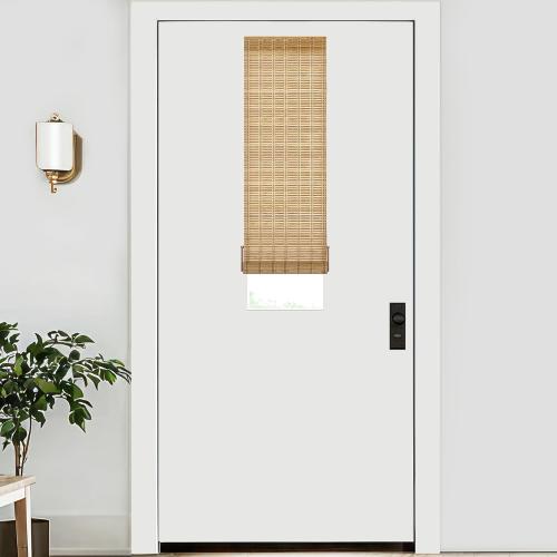 LazBlinds No Tools No Drill Bamboo Roller Shades, Cordless Bamboo Blinds, Light Filtering Roll Up Blinds for Windows, French Door, Porch or Patio Privacy Screen, 12'' W x 40'' H, Brown206