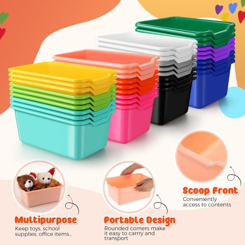 Dandat 36 Pcs Plastic Cubby Bins Book Bins for Classroom Bulk Classroom Organizer Toy Storage Baskets Stackable Storage Containers for Home Office School Library Nursery Playroom(Bright Color)