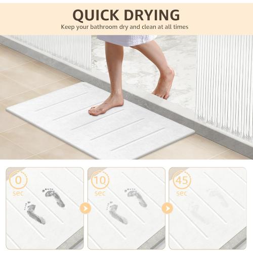 Yolife Stone Bath Mat Large, 32 x 20 Diatomaceous Earth Bath Mat for Bathroom, Super Absorbent Quick Drying Bathroom Stone Mat, Non-Slip Diatomite Shower Mat, Easy to Clean (White Grey)