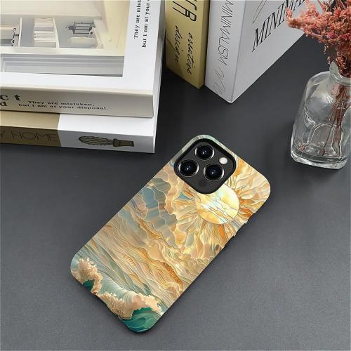 ZHEGAILIAN Case for iPhone 13 Pro Max,Ocean Waves Sun Rays Stained Glass for 2 in 1 Hard Shell   Soft Silicone,Shockproof Bumper Drop Protective Case for iPhone 13 Pro Max