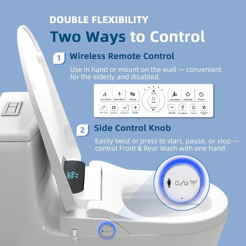 Electric Bidet Toilet Seat Round - Smart Heated Toilet Seat with Remote Control, Instant Warm Water, Self-Cleaning Nozzle, Warm Air Dryer, Feminine Wash, Soft Close, LED Display