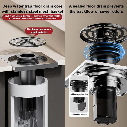 Shower Drain Floor Drain Backflow Preventer - Magnetic Closure Valve Variable Diameter Gasket 304 Stainless Steel Odor-Resistant Shower Drain Plug，for 1.77''-3.5''ID Pipes