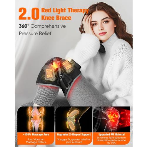 CRAZYTECH 3D Red Light Therapy for Knee, FSA Eligible HSA 5000mAh Cordless Knee Massager with 4 Vibration Areas, Infrared Heating Pad Wrap Device for Knee Elbow Shoulder, 660nm 850nm
