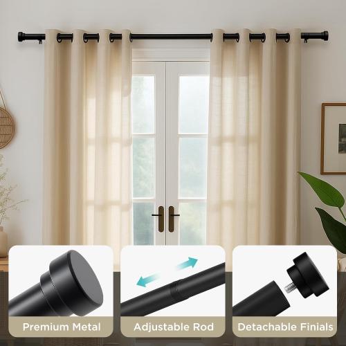 32-120 Black Joydeco Black Curtain Rods for Windows - Adjustable Curtain Rods for Windows 16 to 120 inches, 1 inch Diameter Heavy Duty Decorative Window Single Rod Set with Aluminium Finials