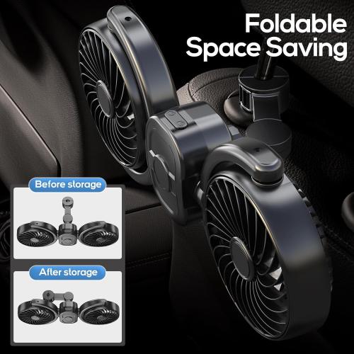 Dealswin Rechargeable Car Fan for Backseat Kids Baby, Battery and USB Dual Power Car Fans, Powerful 3 Speeds 360° Rotatable Dual Head Cooling Car Seat Fan for Sedan SUV RV Truck Vehicle