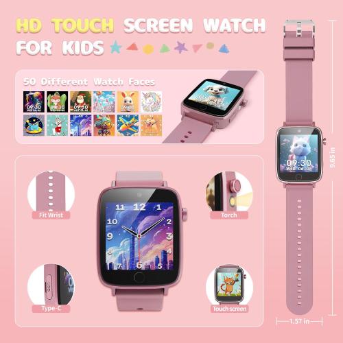 Kids Watches for Girls Toys Age 4-12, Smart Watch for Kids with Camera, 26 Puzzle Games, Alarm Clock, Pedometer, Audiobook, Learn Card, Toddler Watch Birthday Gift for 8 9 10 Year Old Girl