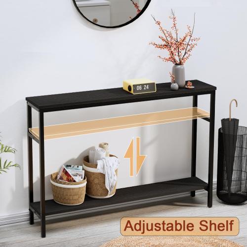 Timberer Narrow Console Table, 47 Inch Sofa Table with Adjustable Shelf, 2-Tier Long Skinny Table for Hallway, Entryway, Living Room, Foyer, Black ‼️small scratches‼️
