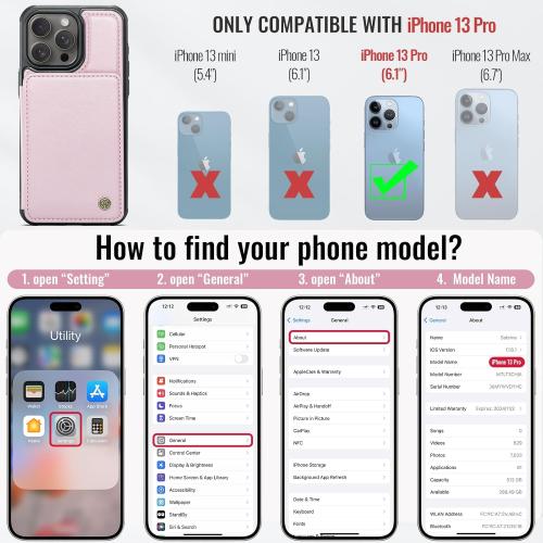 Vinich for iPhone 13 Pro Wallet Case with Card Holder, RFID Blocking Credit Slots Kickstand Shockproof Phone Cover Fit for iPhone 13 Pro 6.1 Rose Gold