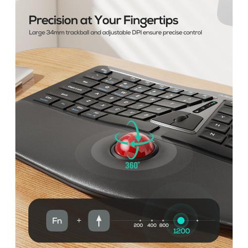 Nulea RT07 Wireless Ergonomic Trackball Keyboard - Bluetooth and 2.4G USB Connectivity, Natural Typing, Wrist Rest,Split Keyboard, USB-C Rechargeable,Compatible with Mac/Windows