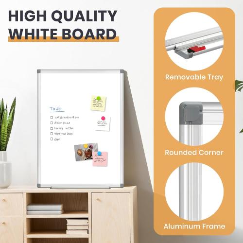 Double-Sided White Board 24x18 Dry Erase Magnetic for Wall | Smooth Writing Easy Clean, Magnetic Whiteboard for Wall, Double-Sided Dry Erase, Aluminum Frame, Home Office School