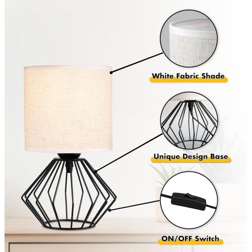 Hamilyeah Bedside Lamps Set of 2, Black Table Lamps with Beige Linen Fabric Shade, Industrial Lamps for Night Stands with On/Off Switch, Modern Simple Desk Lamps for Bedroom, Living Room