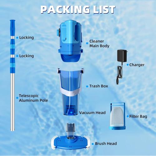 Cordless Pool Vacuum Above & Inground Pools, Powerful 1590 GPH Suction,Handheld Telescopic Pole up to 85.45, 1H Runtime, 2L Debris Bin, Rechargeable Pool Cleaner for Spas & Hot Tubs