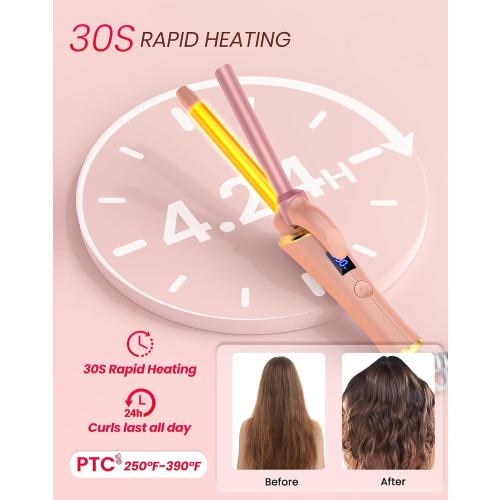 Ukliss Mini Curling Iron 0.5 Inch (13mm) | for Short Hair & Bangs | Creates Tight Ringlets | 30s Fast Heat & Dual Voltage, Pink