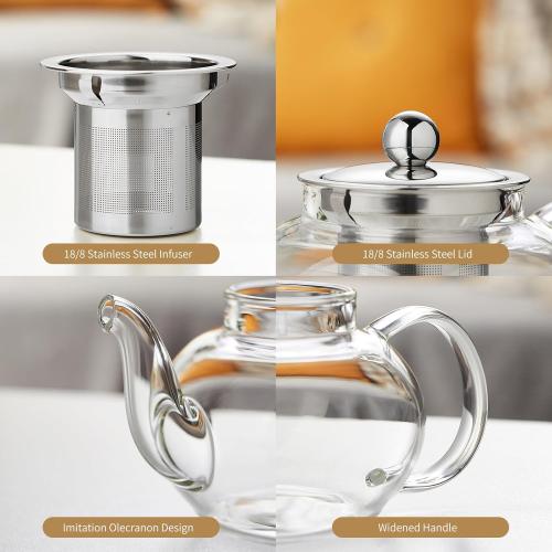 Glass Teapot with Removable Infuser, 20 oz/600ml Glass Tea Pot Small Borosilicate Tea Steeper Kettle with Loose Leaf Tea Strainer For Flower Blooming Tea, ClearTea Maker Pitcher