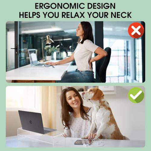 20in Large Acrylic Monitor Stand, 2-Tier Premium Large Laptop Stand, Acrylic Computer Monitor Riser for Home, Office, Business, Keyboard Storage, Multi-Media Laptop, Printer, TV