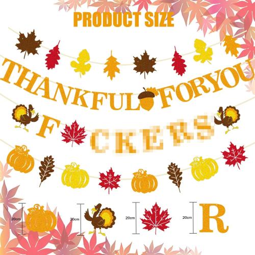 Pre-Strung Friendsgiving Banner - Thankful For You F Banner with Gold Glitter for Friendsgiving Party Decorations No DIY