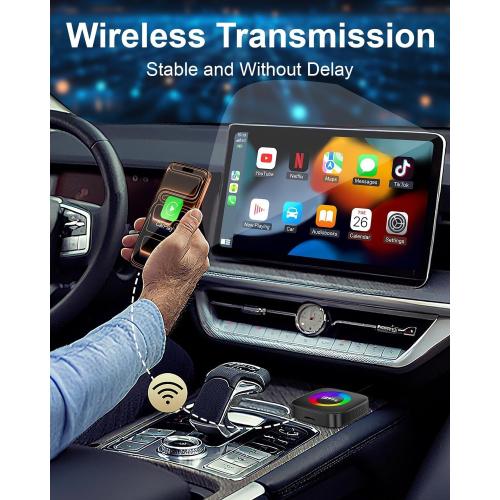 Wireless Carplay Adapter for iPhone Ai Box with Netflix/YouTube Supports TF/Card Dongle Plug and Play Easy Setup Carplay & Android Auto Video Entertainment for iOS 10  and Cars After 2015 Car