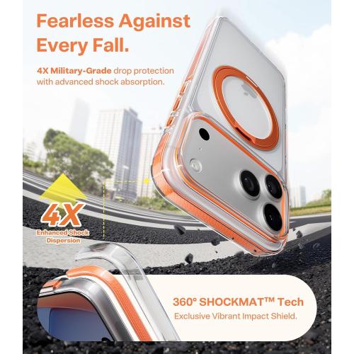 TORRAS 360 Magnetic Stand for iPhone 17 Pro Max Case, [Fit for MagSafe] [4X Military-Grade Protection] Slim Case for iPhone 17 Pro Max 6.9 2025, Clear-Orange, Ostand O3 Fitness Series