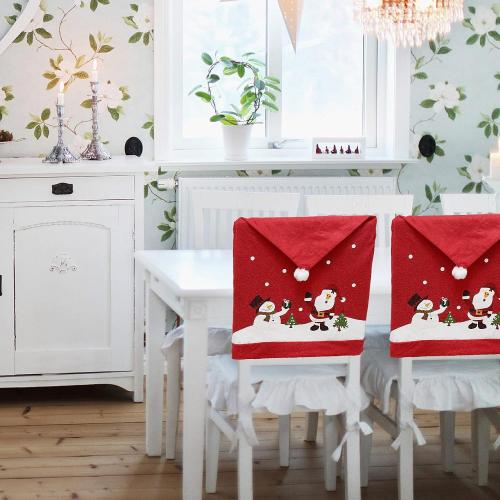 Phedrew 6Pcs Christmas Chair Covers Xmas Dining Chair Slipcovers Santa Hat Chair Back Covers for Christmas Banquet Holiday Festival Decor