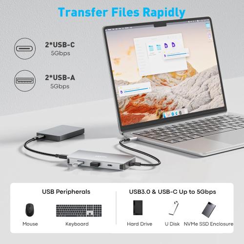 UANTIN USB C Docking Station Dual Monitor Adapter, Laptop Docking Station 3 Monitor Triple 4K60Hz Display with 2 HDMI, 4K120Hz DisplayPort, USB-A & USBC Data, 100W PD, USB C Dock for Dell, HP, Lenovo