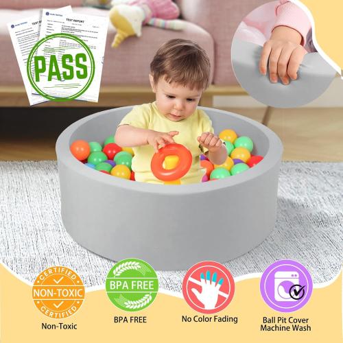 Small Memory Foam Ball Pit Indoor Round Ball Pit (NO Balls) for Toddler Kids Children (Light Gray)