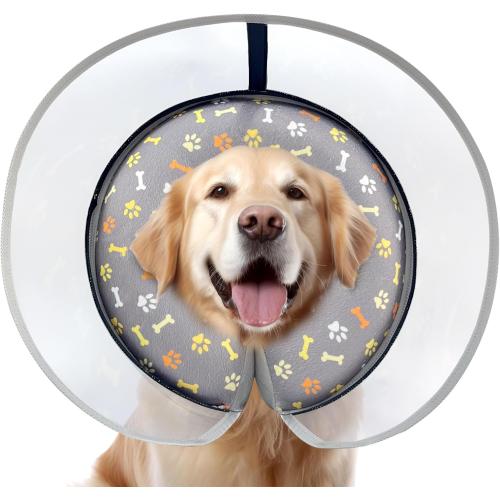 Dog Cone Collar with Enhanced Anti-Licking, Inflatable Dog Cone After Surgery, Adjustable Size with Soft Padding for Small Medium Large Dogs - M