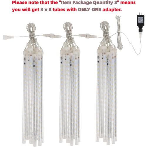LJLNION 24 Tubes Meteor Shower Lights, Outdoor Icicles Christmas Decor, 12 Inch 864 LED Snow Falling Connectable Raindrop Lights, Xmas Wedding Party Tree Holiday Decoration, Warm White