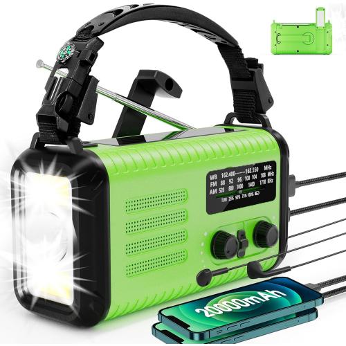 20000mAh Emergency Crank Radio, AM/FM/NOAA Weather Radio Solar Hand Crank, Battery Operated Radio with USB-C Charging, LED Flashlight, Reading Light, SOS Alarm & Compass for Camping/Emergencies
