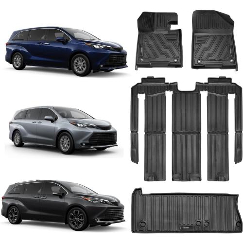 Vanseno Floor mats & Cargo Liners Compatible for 2021-2025 Toyota Sienna All Weather Protector Mat for Sienna XLE/XSE/Limited/Woodland Edition 7 Seats with Spare Tire (Not for 2025 Platinum Edition)