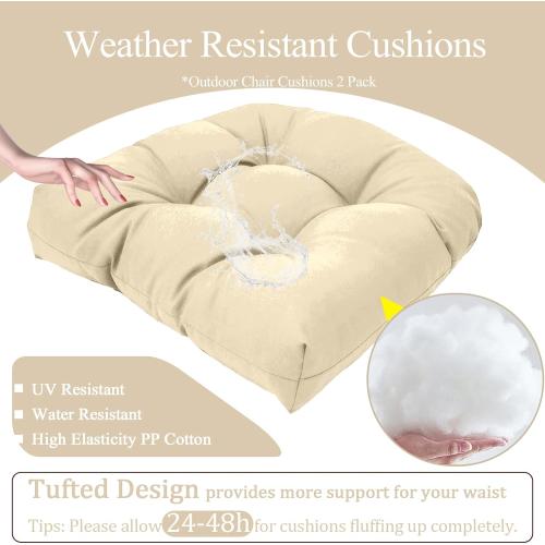 MTMR Outdoor Chair Cushions Set of 2, 19x19 Waterproof Wicker Seat Cushions for Patio Furniture, Thick Tufted Outdoor Replacement Furniture Pad for Porch Lawn Wicker Desk Dining Rocking Chair, Cream