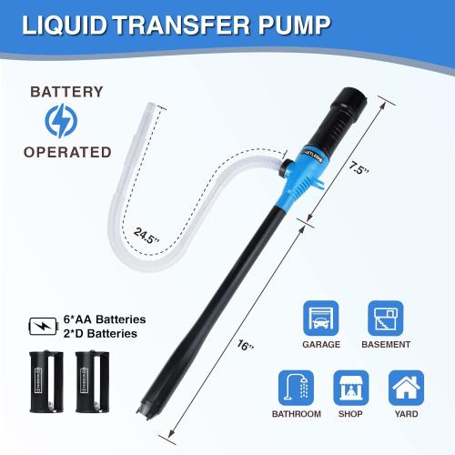 Portable Power Battery Pump, Battery Powered Liquid Transfer Pump, 2.2 Gallons per Min, Water & Fuel Transfer Pump For Gasoline Diesel