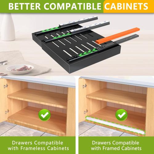 2 Pack Pull Out Cabinet Organizer,21 Deep Slide Out Drawer Organizers,No Drill Pull Out Drawers Adhesive with Nano Compatible Framed Cabinets Shelves for Kitchen Pantry Adjustable Width