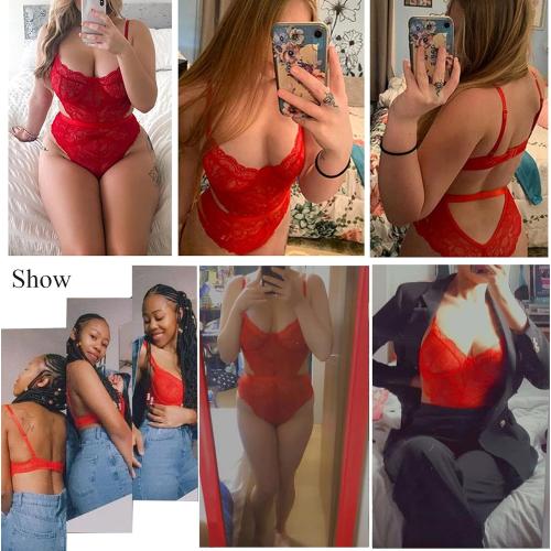 Size L Aranmei Women Sexy Lingerie Bodysuit Lace Teddy Snap Crotch V Neck Cut Out One Piece Babydoll Underwire