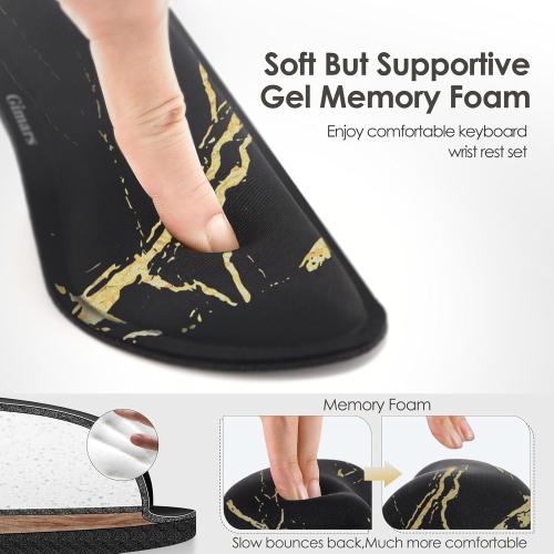 Gimars Upgrade Enlarge Silky Gel Memory Foam Wrist Rest for Computer Keyboard, Mouse, 3 PCS, Ergonomic Keyboard Wrist Rest for Typing Pain Relief, Mousepad Rests Wrist Support for Office Gaming Marble