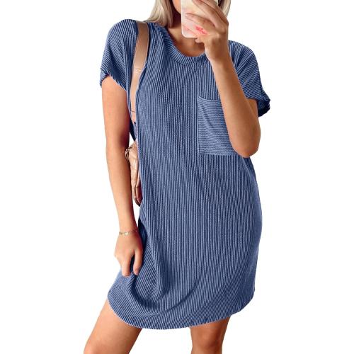 Size- M-Acelitt Womens Casual Summer Crewneck Short Sleeve Ribbed Mini Tshirt Dress, XS-3XL