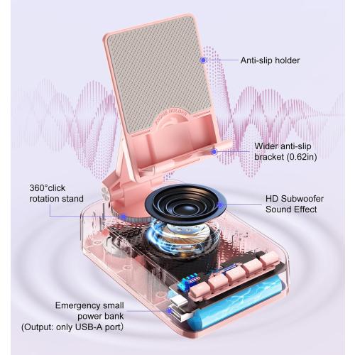 Gifts for Men Women, Phone Stand with Bluetooth Speaker and Charging Function 360° Rotable Angle Adjustable Cell Phone Holder with HD Stereo Sound Fits All Phones,Tablet (Pink)