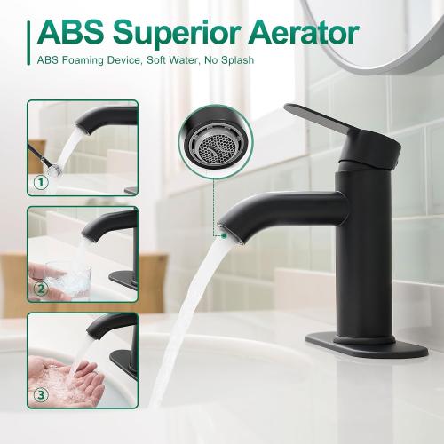 VOTON Matte Black Bathroom Sink Faucet, Single Handle Stainless Steel for 1 or 3 Hole Faucet for Bathroom Sink with Deck, Pop-up Drain and Supply Hoses
