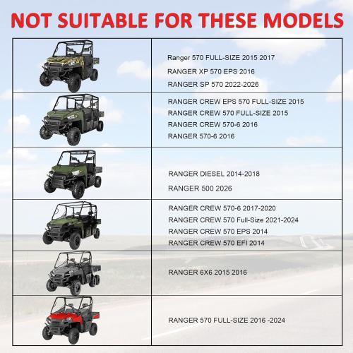 StarknightMT Front Windshield Compatible with Polaris Ranger Midsize 500 570 ETX EV 2015-2025, Scratch-Resistant UV-Proof Polycarbonate Full Window, Clear (Not Fit Full-size)
