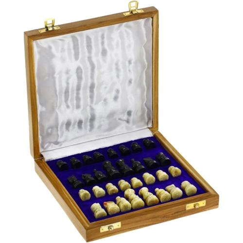 StonKraft - 10 X 10 Chess Board with Wooden Base & Stone Inlaid & Stone Pieces Game Set