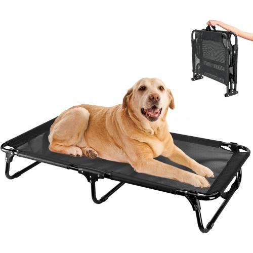 Elevated Dog Bed, Foldable Pet Bed with No Assembly, Cooling Raised Bed with Breathable Mesh, No-Slip Feet Durable Dog Cots Beds for Indoor & Outdoor Use, Black (L:43x23x7)