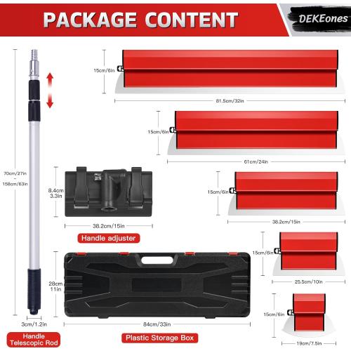 DEKEones Drywall Skimming Blade Set with Portable Case, Stainless Steel 6, 10,16, 24&32 Skimming Blades with 28-62 Extension Handle, Drywall Finishing Tools for Plasterboard and Wallboard